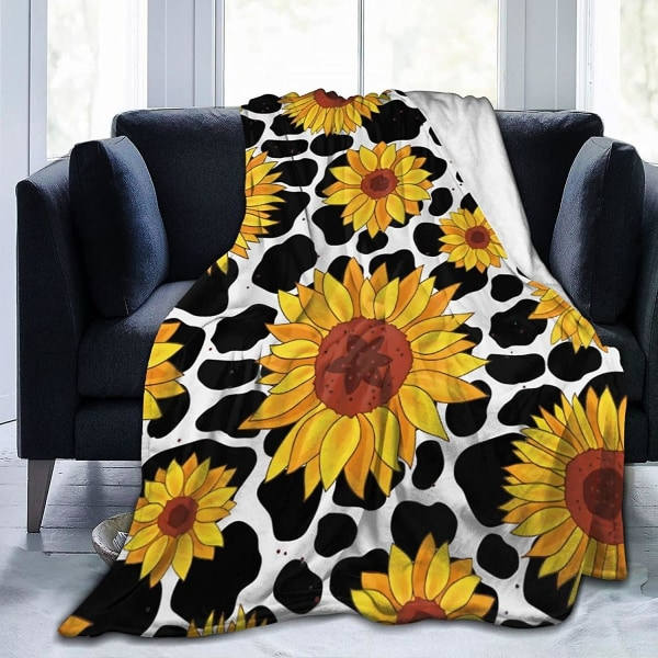 Solros mönster fleece filt Lättvikt Mjuk Mysig bäddsoffa Vardagsrum All Season-p21 50x40in 125x100cm