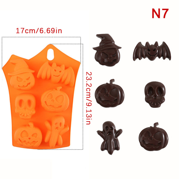 Halloween silikonform för kakor, kex, tårtor, isbitar, 7 st 7 Onesize