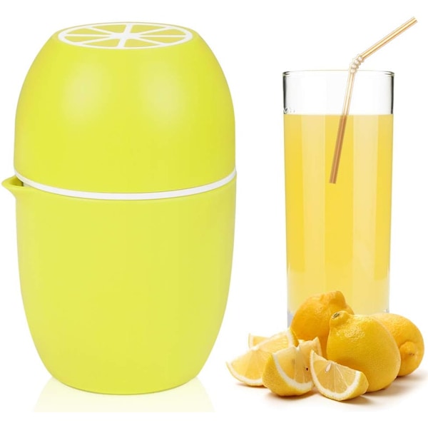 Sitronpresse, manuell i sitronform, limepresse, sitruspresse med to pressealternativer, fruktpresse for sitroner/limer/epler/sitrus/grapefrukt gul YELLOW