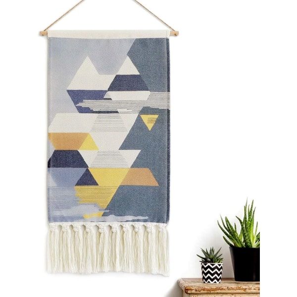 Macrame vävd väggbonad gobeläng grå geometrisk heminredning