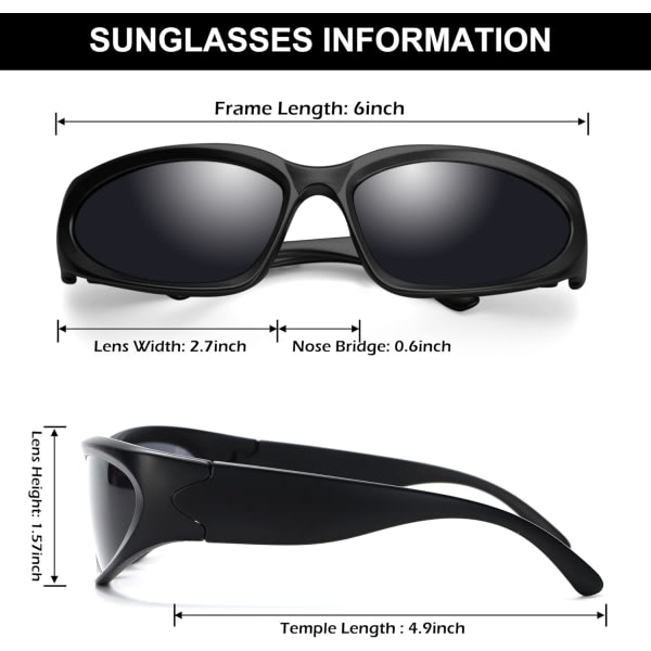 Wrap-Around Motebriller for Menn og Kvinner - Trendy, Oval, Mørke, Futuristiske Solbriller, Briller, Øyewear