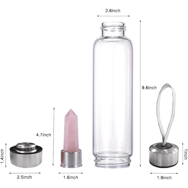 Krystallvannflaske med edelstensenter, 500ml Glass Elixir Flaske 1