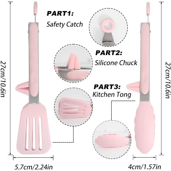 9-tommers silikone tangsæt - skridsikre, låsbare køkken- og grilltænger til servering og salater, 2-pak Pink