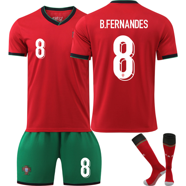 2425 Portugal Jersey UEFA Euro Kids Fotbollströja Set No.8 B.FERNANDES With socks XL