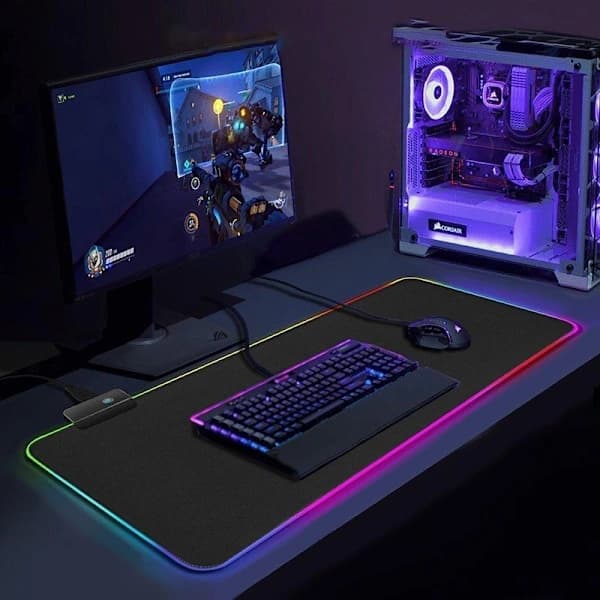 Gaming Musemåtte med LED-lys - 80x30cm - RGB Sort Svart