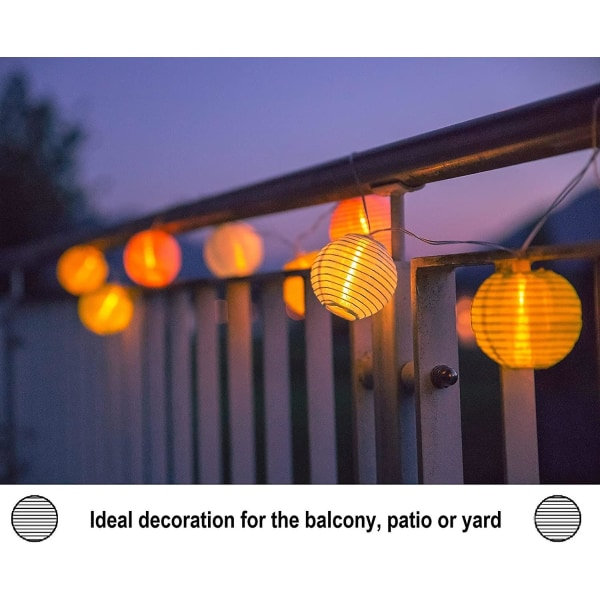 Lampion Led Lys Girlande Deko Lampe - Hvid Kraft Papir Lanterne - Total længde 5 meter - 20 USB Led Hvide Kugler