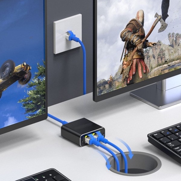 Hög hastighet RJ45 Splitter 1000Mbps Ethernet-adapter, USB-kabel ingår Dela internet mellan 2 enheter