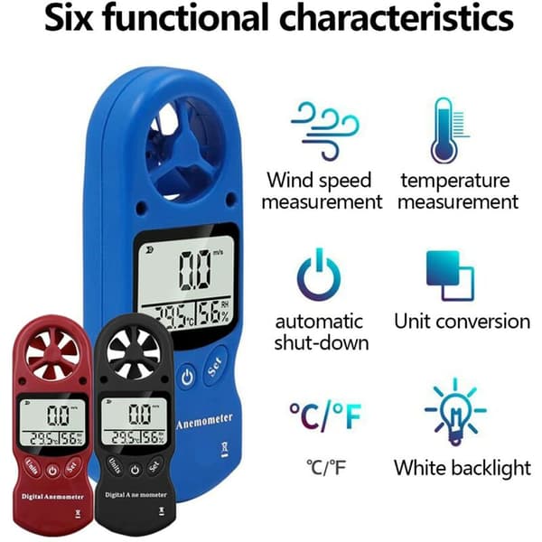 Hygrometer, drivhustermometer, havetermometer, digital anemometer LCD-display vindhastighedsmåler temperaturfugtighedsmåler sort