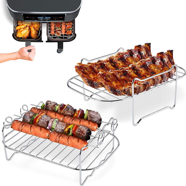 1. Airfryer Rektangulær Rustfrit Stål Dobbelt Lag Grill De Sølv uden bageplade