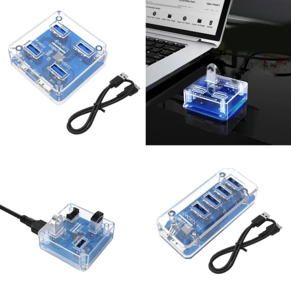 Transparent USB HUB 4 porte USB3.0 adapter splitter understøtter ekstern Micro USB strøm til stationær bærbar computer null - A