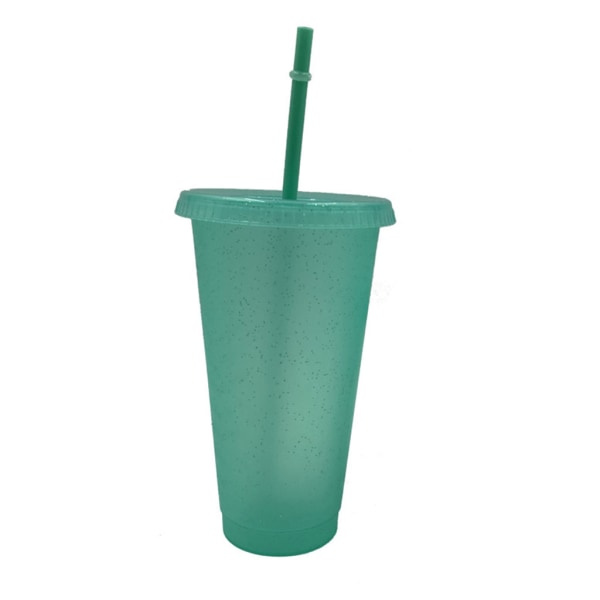 Pulver Glansig Återanvändbar Sugrör Mugg med Lock Sequin Glitter Mugg Kaffe Juice Te Mugg Resmugg Utomhus Drickflaska Ljusgrön