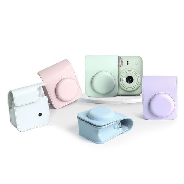 Resväska i PU-läder för Instax Mini 12, mjuk axelväska för Fujifilm-filmkamera + axelrem, jasminvit