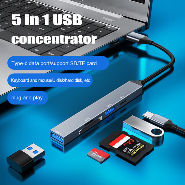 USB Type-C Hub Adapter 1 Til 5 USB C Dockningsstation Otg Splitte