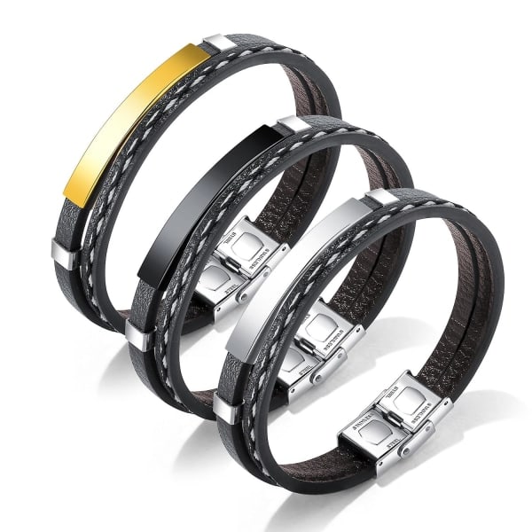 Läderarmband - Snyggt armband i rostfritt stål och läder - Flerlagers vävd design