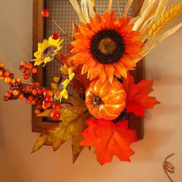 Halloween-koriste - Syyskuun koristeellinen auringonkukka-kurpitsa-valokuvakehyksen seppele seinälle