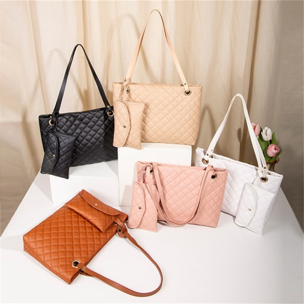 CDQ 2-delad/set Mode PU-läder Handväskor Dam Casual Tote Vit