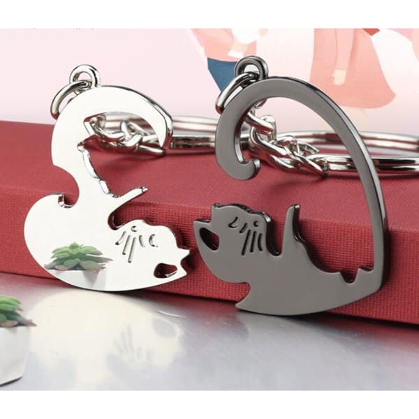 Par Keychain Sød Sort Hvid Matchende Puslespil Kat Dyr Vedhæng Nøglering