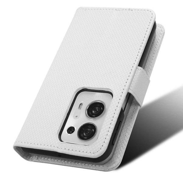 Oppo Find N2 5G PU Läderfodral Diamanttextur Flip Stativ Stötsäkert Skal Vit