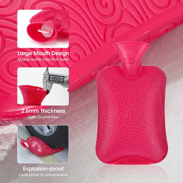 Premium Classic gummi varmvattenflaska, slitstark 2 liter röd