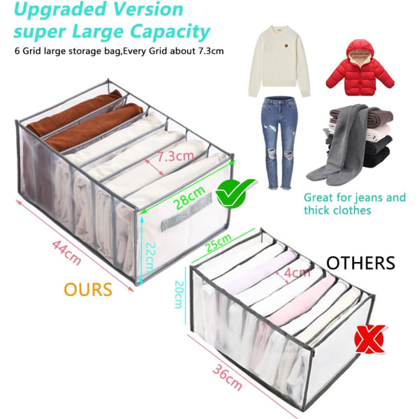 Erittäin suuri 2 kpl vaatekaapin säilytyslaatikko, taitettava, 6 osiota Vaatelokerot farkuille, paidoille, housuille, leggingseille, vauvalle