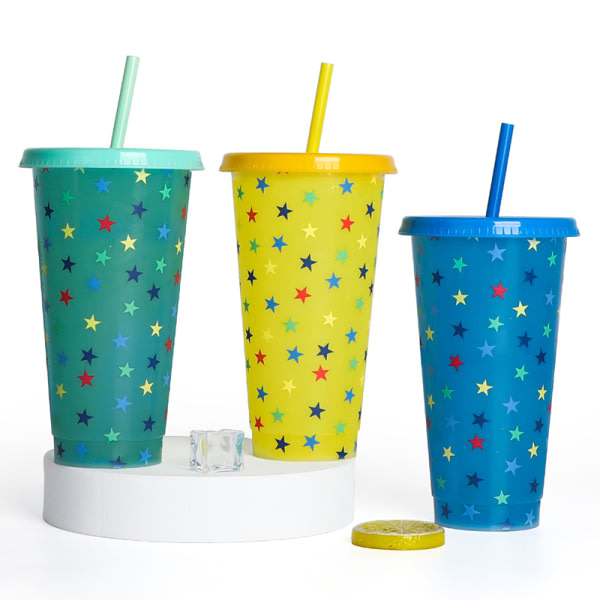 Kreativ fargeskiftende kopp med sukker Återanvändbar drikke av plast A1