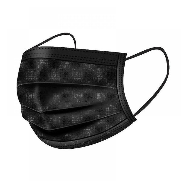 100 st Ansiktsmasker för engångsbruk | Andas cover i tre lager med elastiska öronöglor (svart)