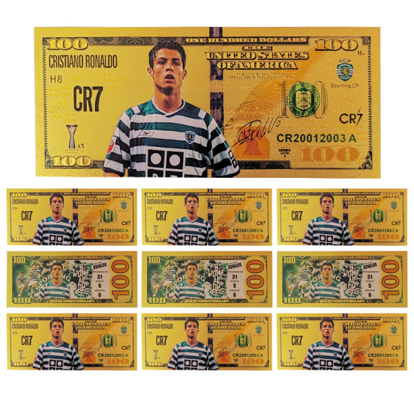 Ronaldo stjernefodbold mindebanksseddel europæisk cup perifer sand super liga souvenir perifer 10pcs and envelope 3