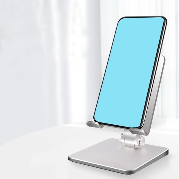 Tablettstativ Foldsom Tabletholder Bordstativ i Aluminium Dobbel Justerbar Vinkel 180° Sklisikkert for Mini/Air Sølvgrå