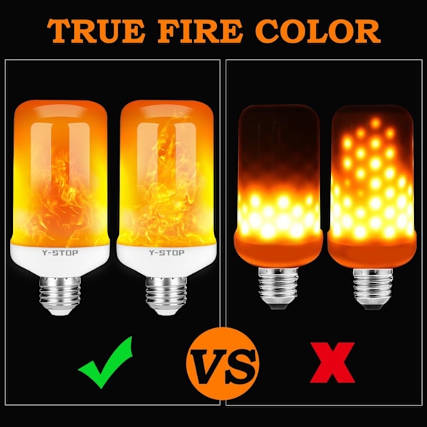 Opgraderede LED Flammepærer, 4-Mode Flammereffekt til Halloween, Juledekorationer, Indendørs, Udendørs Brug, 2-pak