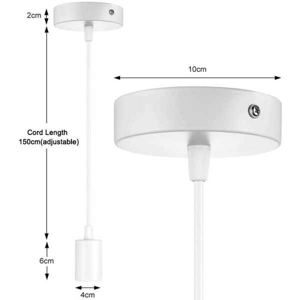 Metallupphängning för lampa, E27-lamphållare med sladd, sladdlampa, pendellampsladd, perfekt för takbelysning, 1,5 m, vit?