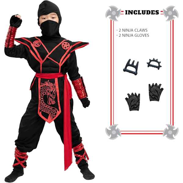 Ninja rød drage kostyme for barn halloweenfest RED Large (10-12 yrs)