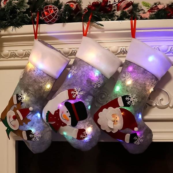 Julstrumpor 3st Julstrumpor Presentpåse Med Led Ljus Tomte Snögubbe Ren