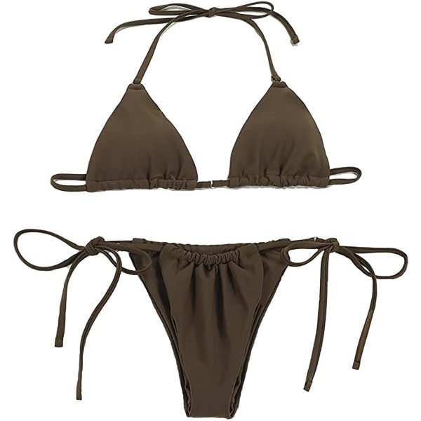 CDQ Sexy halter string bikini sæt i én farve Brun MCDQ