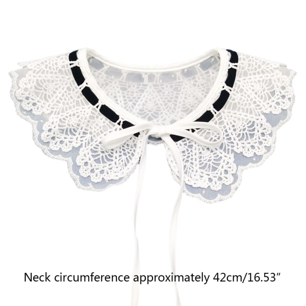 Elegant dubbel lager mesh falsk krage med broderade blommor och halsband sjal för kvinnor