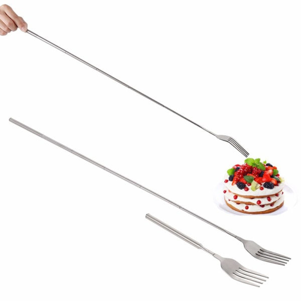 Sølv rustfrit teleskopisk udtrækkelig gaffel middag frugt dessert Sølv one size Silver one size