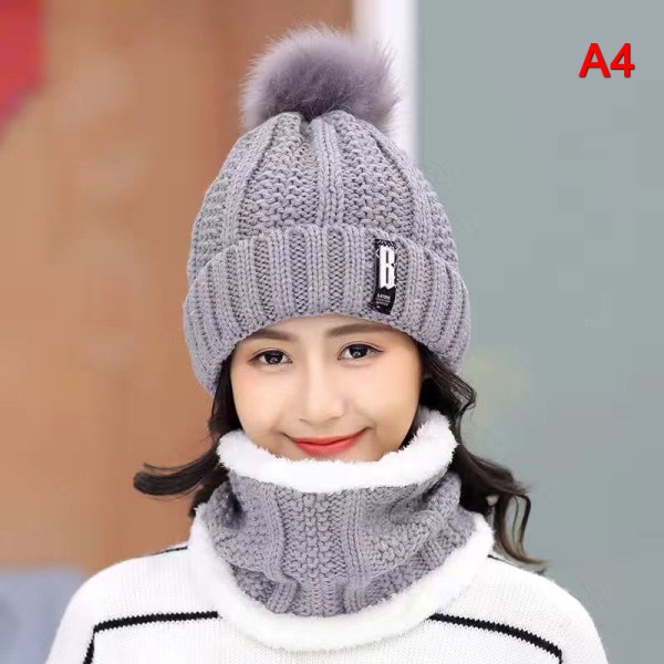 Vinterstickad halsduksmössa Set Tjock Varm Skullies Beanies Mössor F A4 one size A4 one size