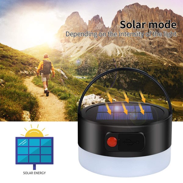 Campingljus, Uppladdningsbar Solar Camping Lampa Ficklampa Multi