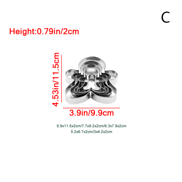 5 stk DIY julekakeserie kakeform i rustfritt stål C onesize