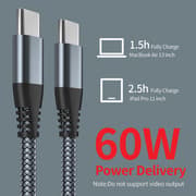 2 kpl USB-C-latauskaapeli 60 W pikalataus Harmaa 2 m