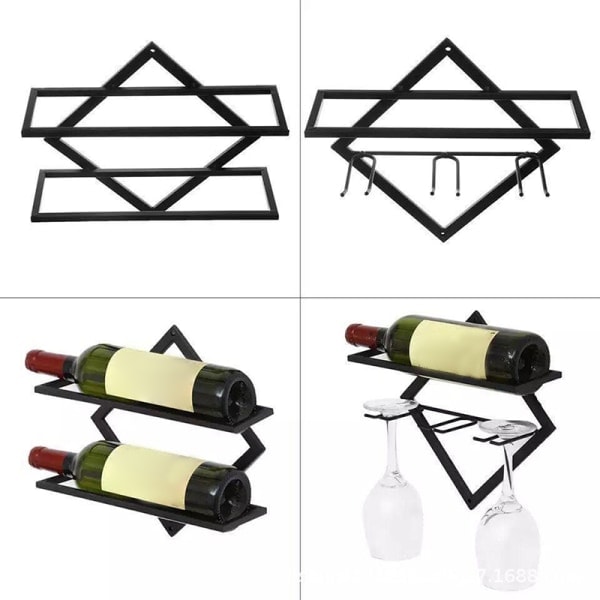 Veggmontert opp og ned vinstativ Flaskeholder Glasholder S Sort 2 2 Black 2 2