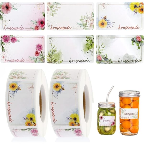 1000 stk. rektangulære blomsterklistremerker for glass, krydder, flasker, bryllup, bursdag
