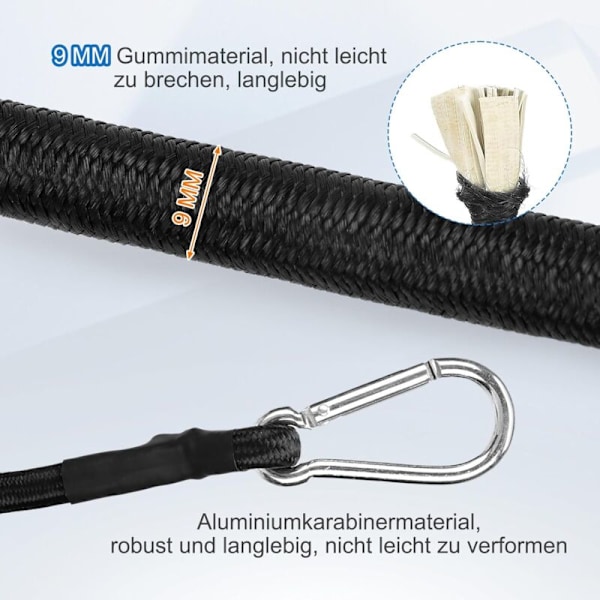 Säädettävät metallikiinnikkeet autoon, pyörään, retkeilyyn - 4 kpl, 100 cm, musta
