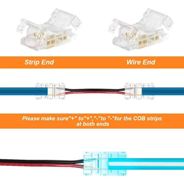 10-pack 2-stifts LED-remskopplingar, lödfria för 8 mm SMD RGB-remsor