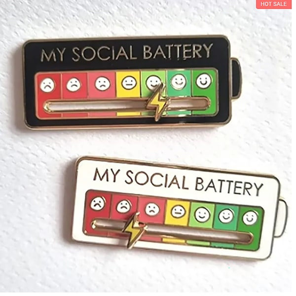 Liukuva My Social Battery Pins Luova Interaktiivinen Emalj A 2PCS