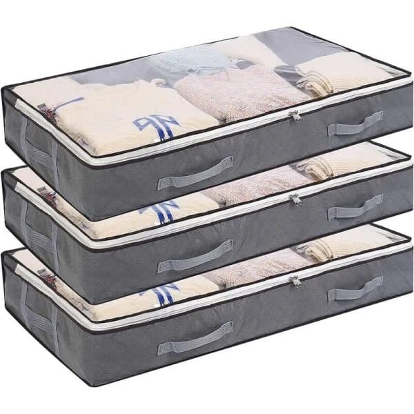 Pieces Storage Boxes for Under the Bed, Foldable Clothes Bags 75L Large Storage Containers with Transparent Window Handle