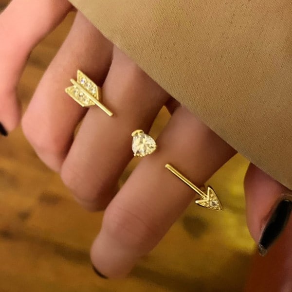 Ny stil Cupid-Hjärta-Pil Ringar För Kvinnor Justerbar Två Fingrar Ring Zirkon Berlock Smycken för presenter för bröllopspar