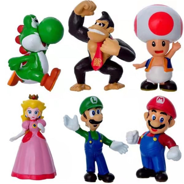 6 st Tecknad samling Modell Super Mario Mini figurleksaksdocka 6st