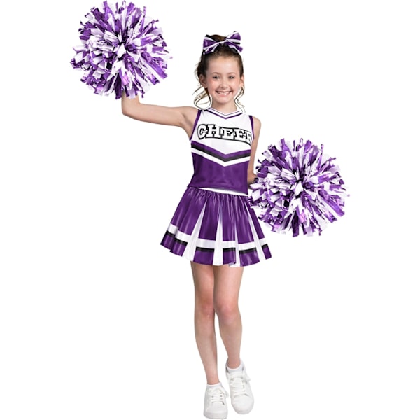 Cheerleader Kostume til Piger Halloween Sød Cheerleader Uniform Outfit med Tilbehør Purple Medium (8-10 yrs)