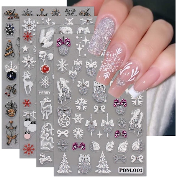 Christmas Glitter Nail Stickers 6 Sheets Nail Art Stickers Decals Self Adhesive Nail Art Stickers Nail Decoration Nails Accessories