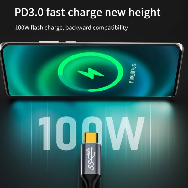 Type-C USB-C Snabbladdningskabel USB C till C 90 Grader 100W Kabel 4K60Hz Video Utgång Snabbladdningskabel 10 Gbps 1,5m